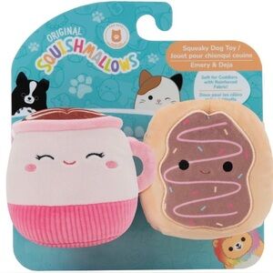 NWT Squishmallows Original 3.5” 2-pk Emery Latte & Deja Donut Squeaker Plush LE